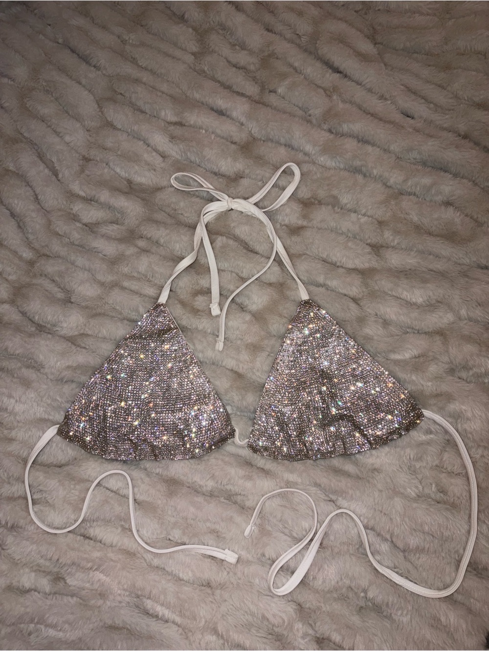 Rhinestone Triangle Bikini Top - Silver